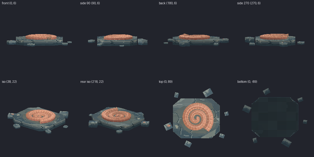 Ammonite in rock from eight angles
