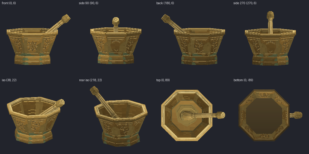 Apothecary mortar and pestle from eight angles