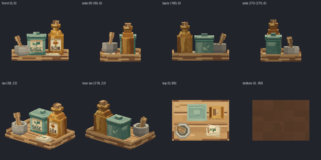 Apothecary shop set from eight angles