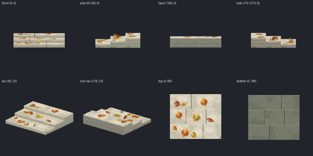 Autumn leaf scatter from eight angles