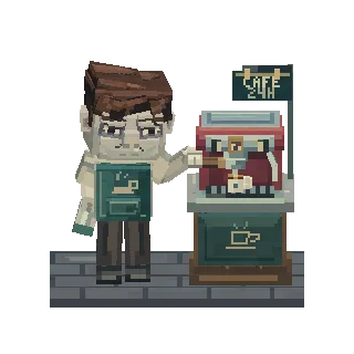 Barista at an espresso machine turning around