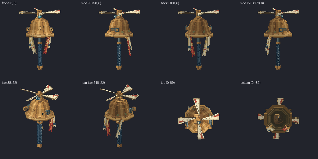 Bell-headed war maul from eight angles