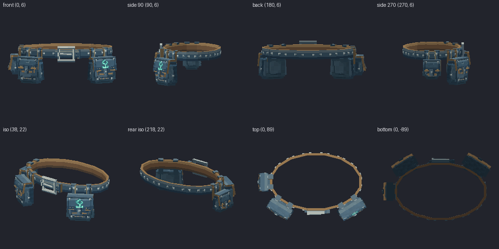 Belt with pouches from eight angles