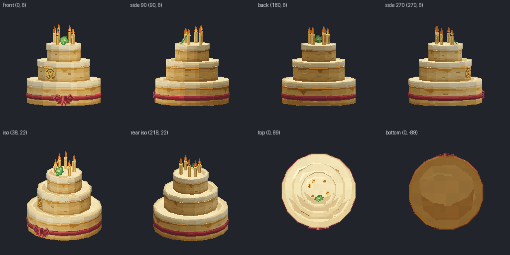 Birthday cake with candles from eight angles