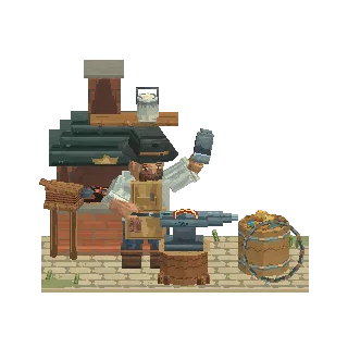 Blacksmith at an anvil turning around