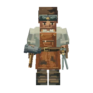 Blacksmith kit with hammer and tongs and soot goggles turning around