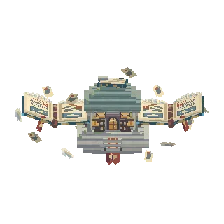 Book-winged flying library turning around
