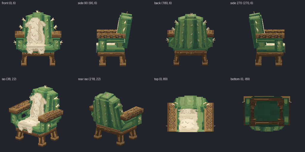 Cactus armchair from eight angles