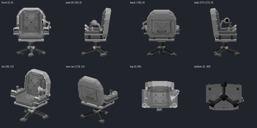Capital ship command chair from eight angles