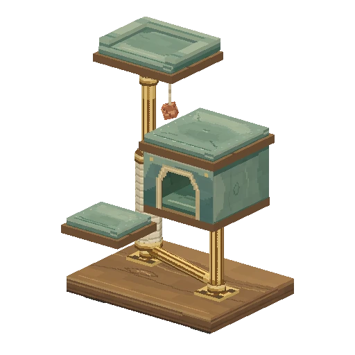 Cat tree with three platforms and a dangling toy, free Hytale model