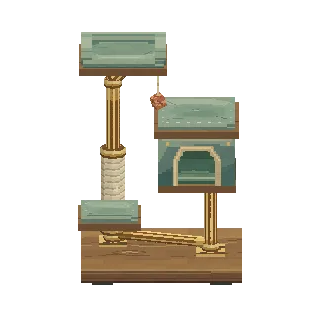 Cat tree with three platforms and a dangling toy preview