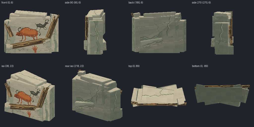 Cave-painting wall block from eight angles