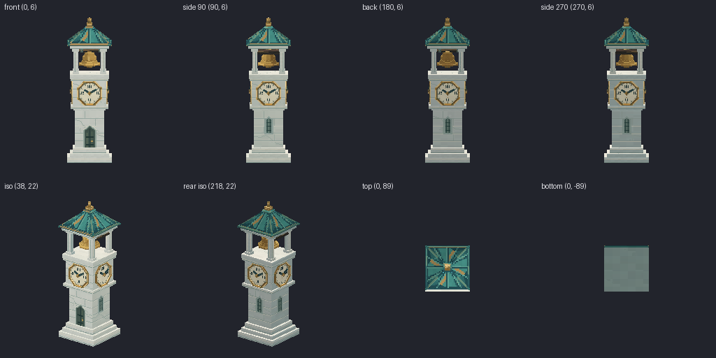 Clock tower bell from eight angles