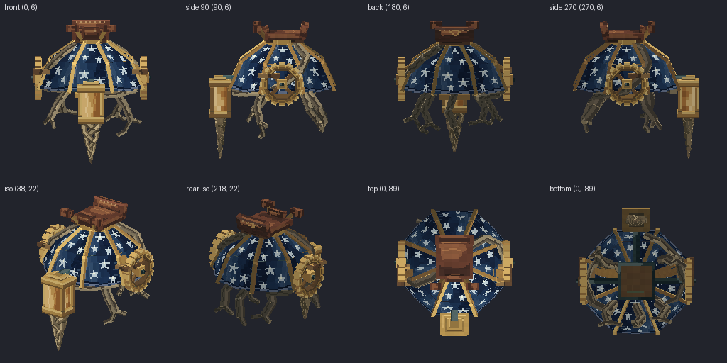 Clockwork jellyfish lantern from eight angles