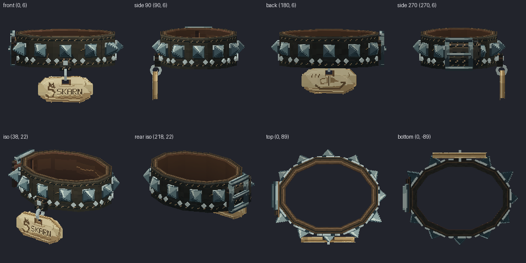 Collar with a name tag from eight angles