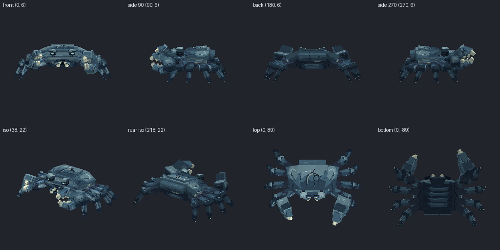 Colossal crab from eight angles