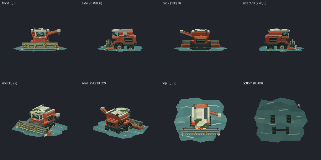 Combine harvester from eight angles