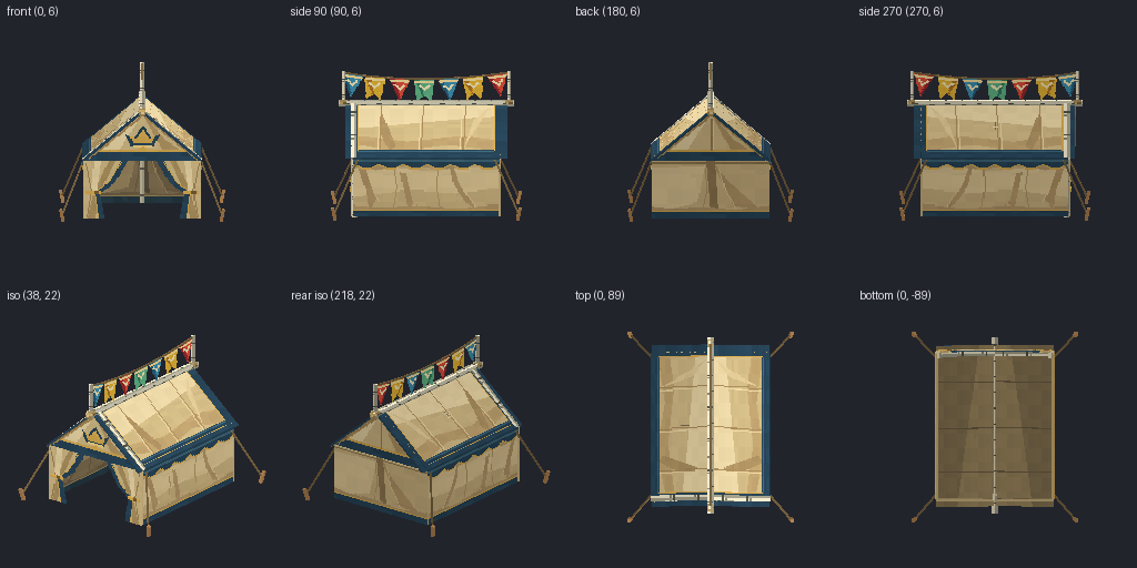 Command tent with pennants from eight angles