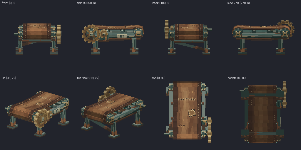 Conveyor belt section from eight angles