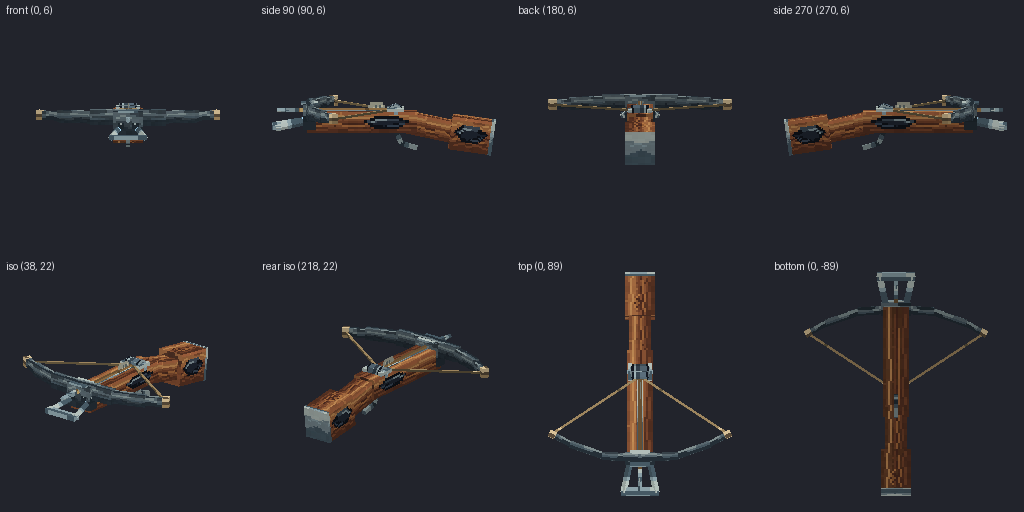 Crossbow from eight angles