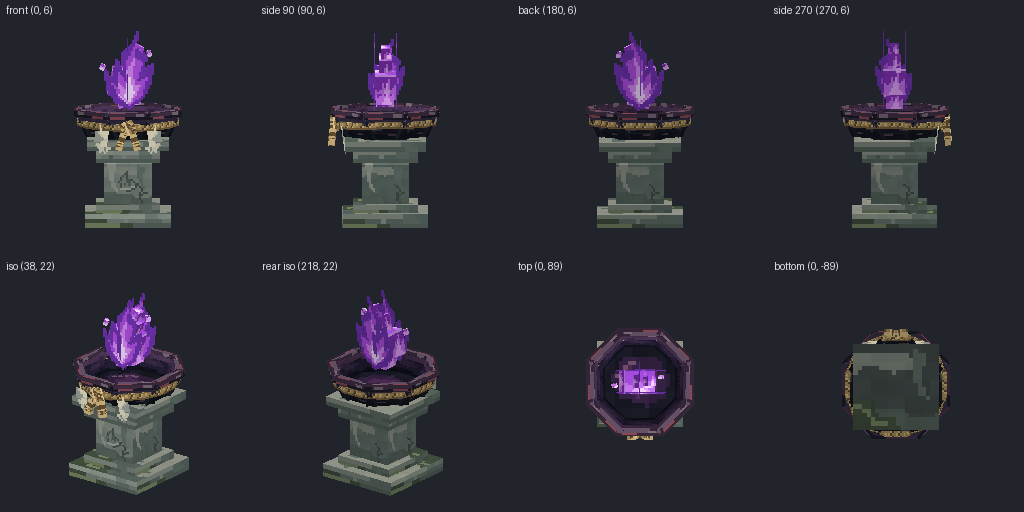 Dark temple offering bowl from eight angles