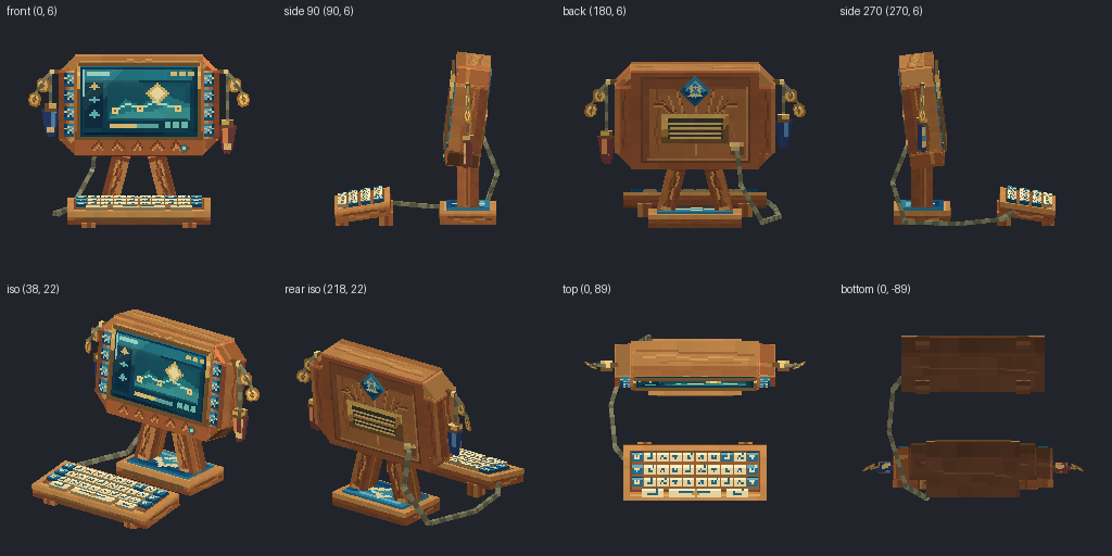 Desktop computer from eight angles