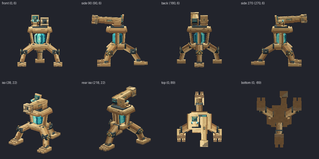 Diesel tripod walker from eight angles