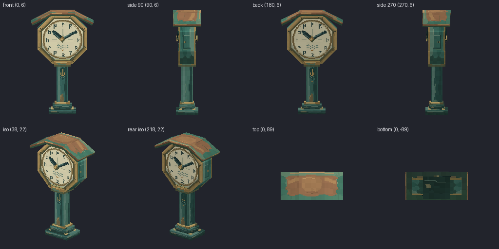 Double-faced station clock on a bracket from eight angles