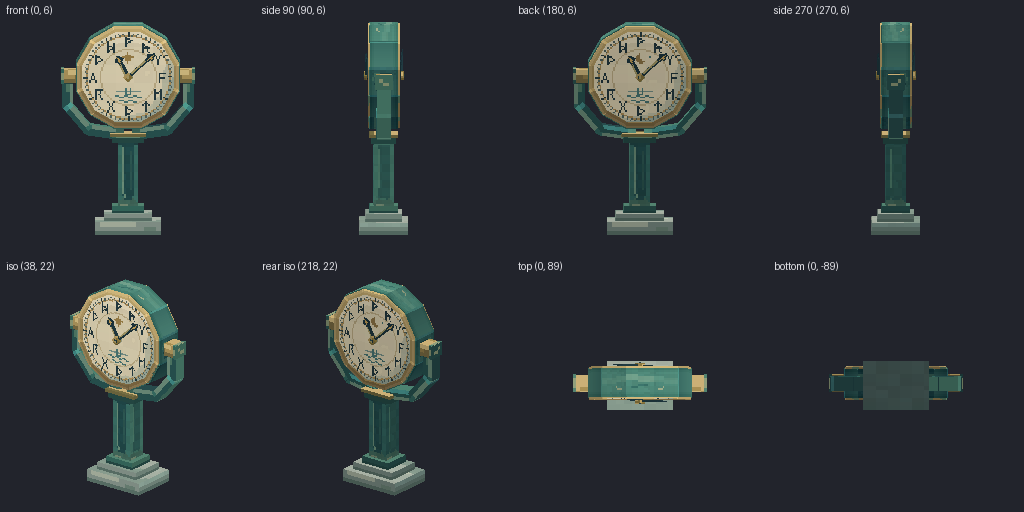 Double-faced station clock on a bracket from eight angles
