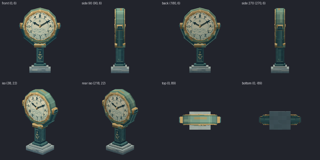 Double-faced station clock on a bracket from eight angles
