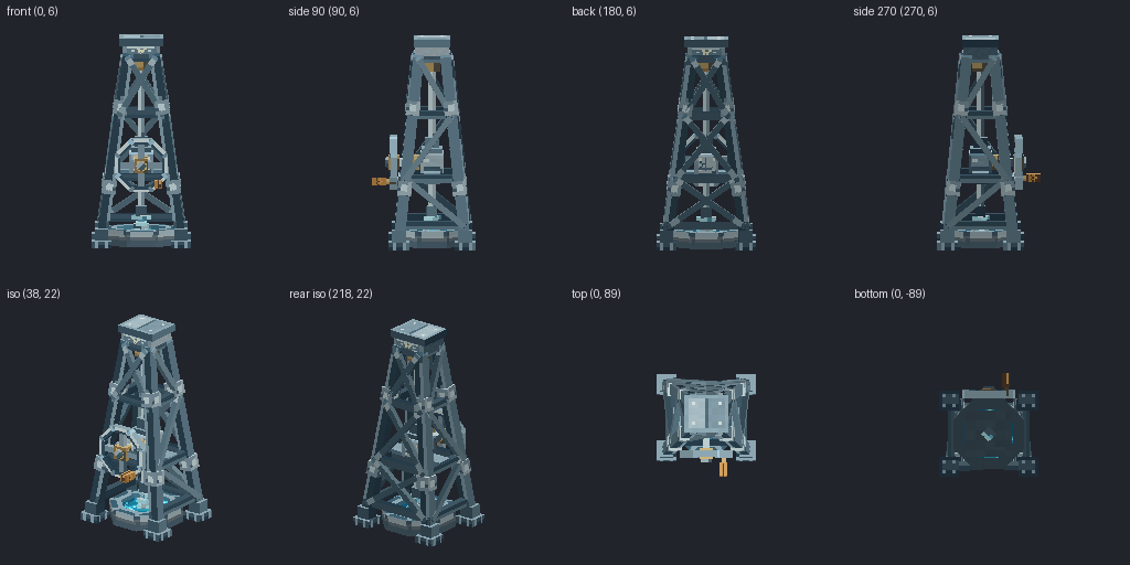 Drilling derrick from eight angles