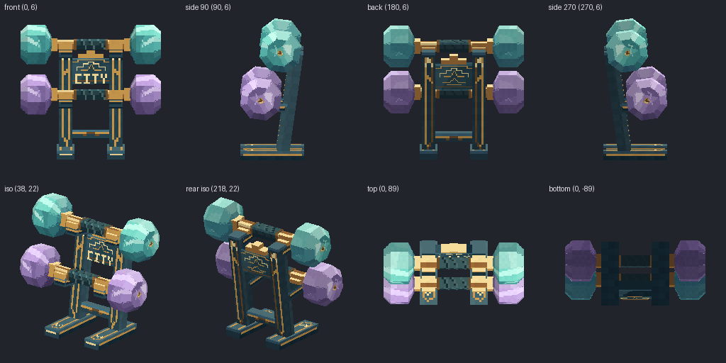 Dumbbell rack from eight angles