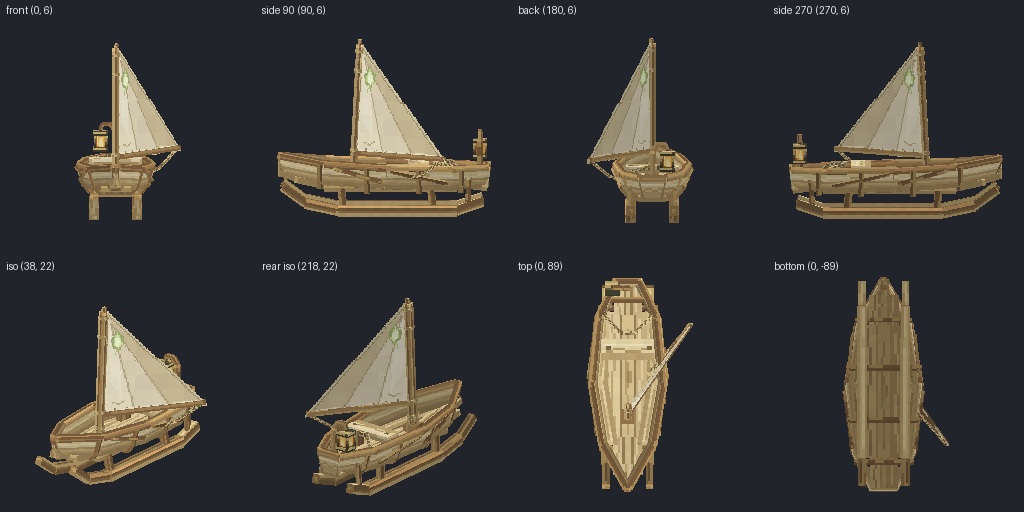 Dune sand skiff from eight angles