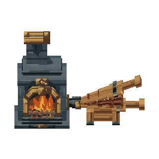 Dwarven smelting furnace with a bellows wheel turning around
