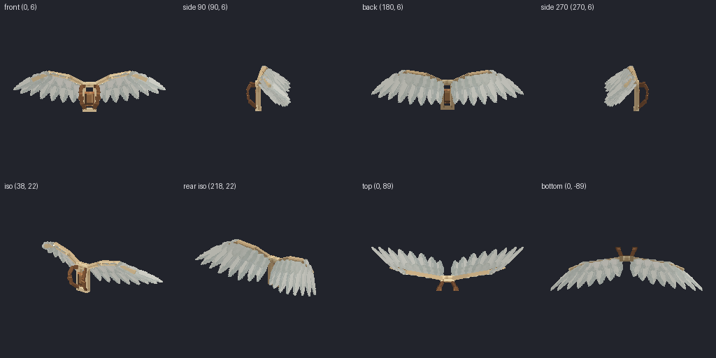 Feather wing glider from eight angles