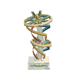 Festival maypole with ribbon wheels turning around
