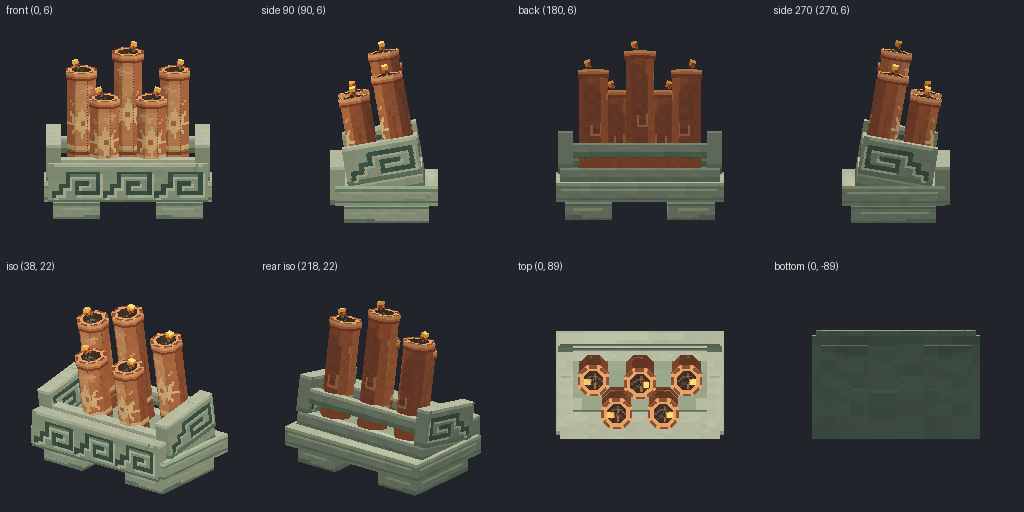 Firework launcher rack from eight angles