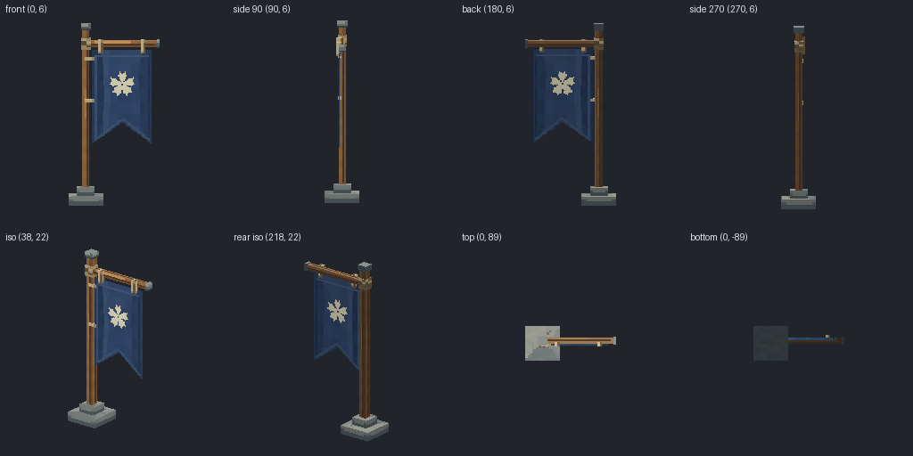 Flag on a pole from eight angles