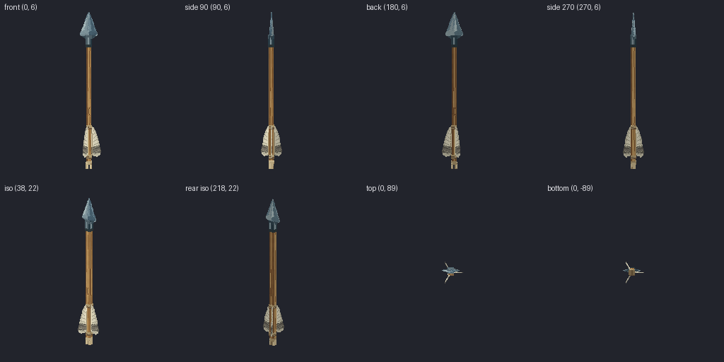 Fletched arrow from eight angles