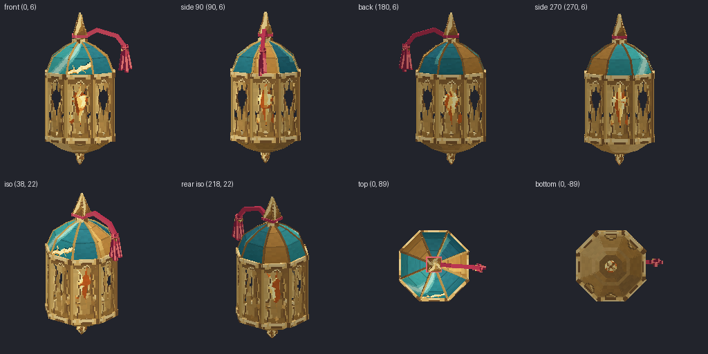Floating lantern sprite from eight angles