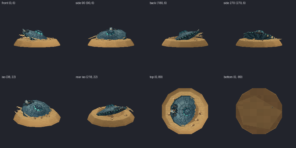 Flying saucer from eight angles