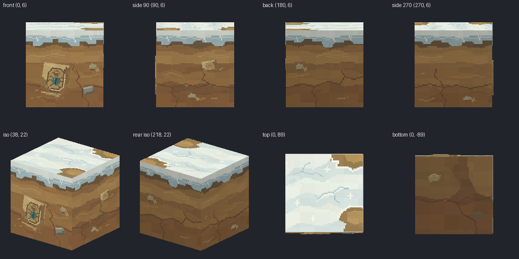 Frosted dirt from eight angles