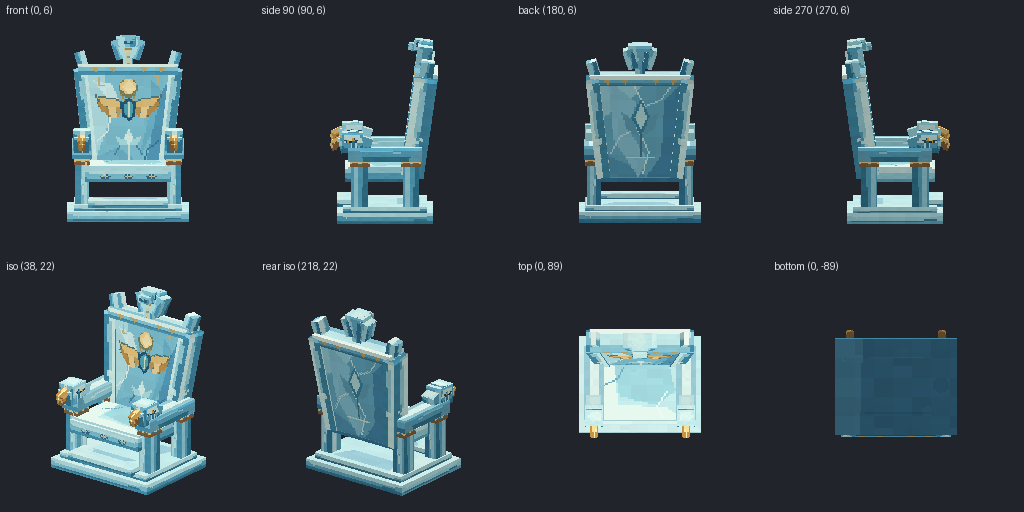 Frozen castle ice throne from eight angles