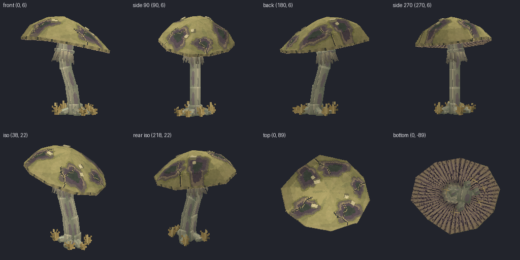 Giant mushroom tree from eight angles
