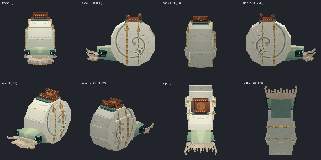 Giant nautilus mount from eight angles