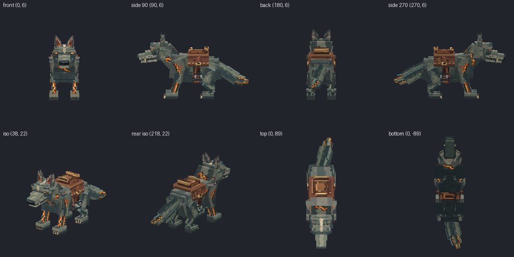 Giant wolf mount from eight angles