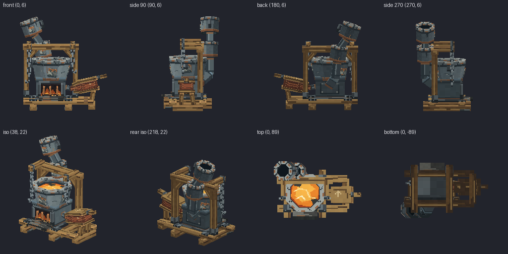Goblin scrap smelter from eight angles