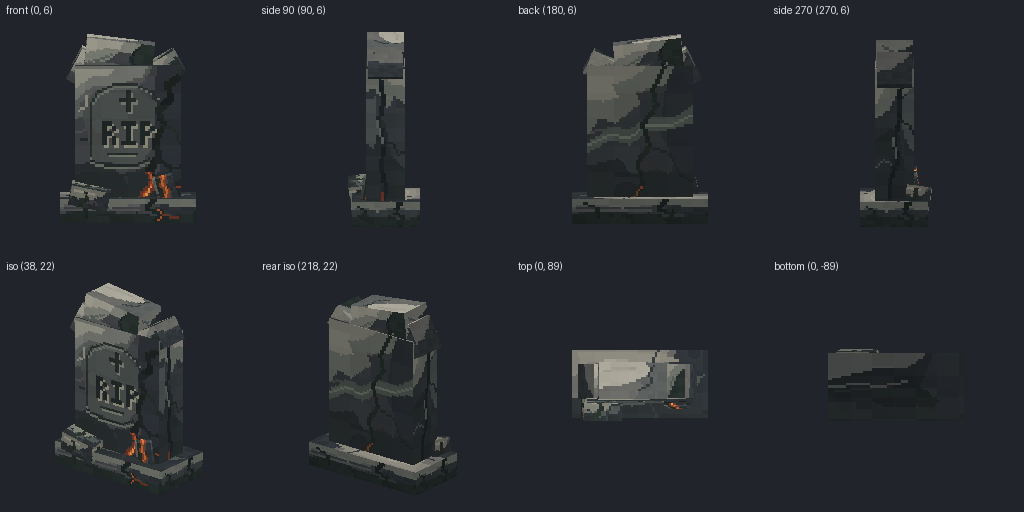 Gravestone from eight angles