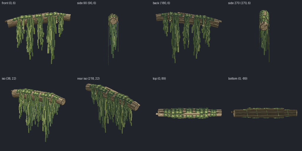 Hanging moss from eight angles