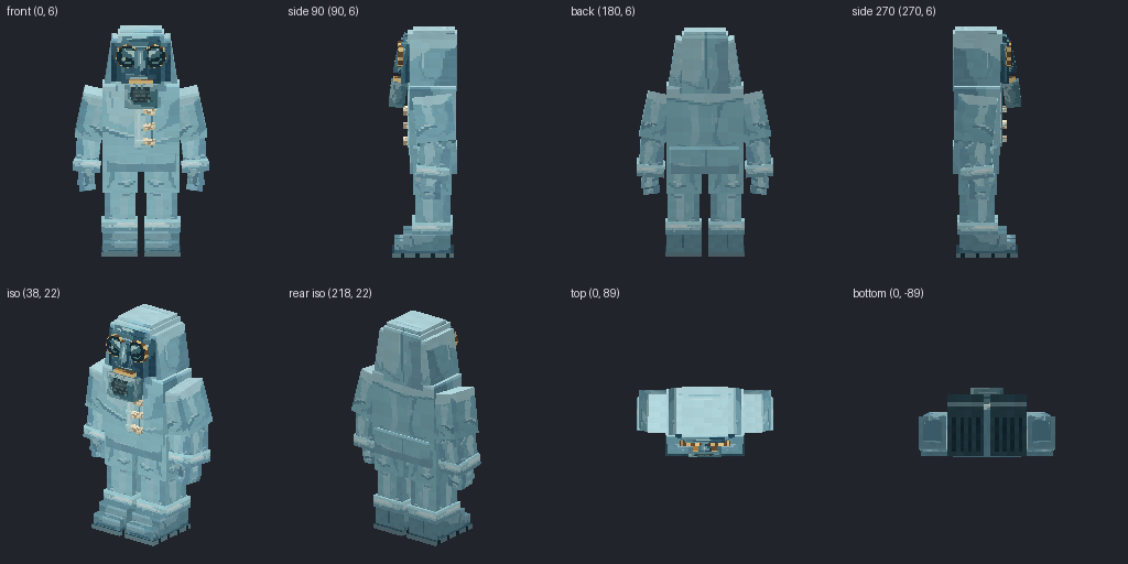 Hazmat suit from eight angles